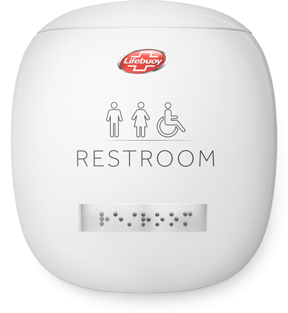 Restroom sign with Clean Braille